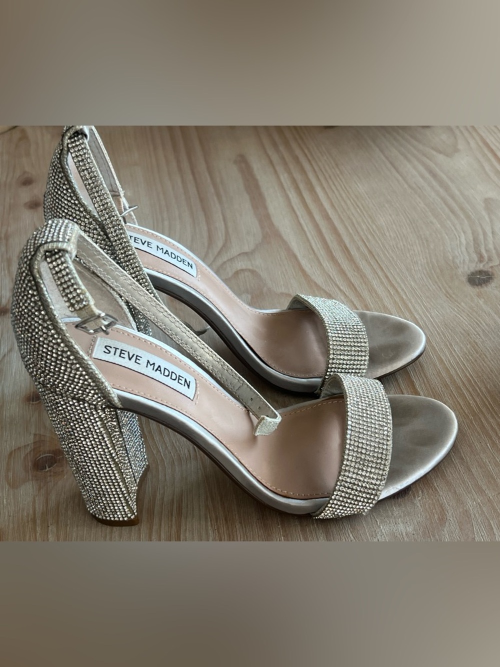 Steve Madden Carrson Crystal Rhinestone Block Heels Silver Size 7